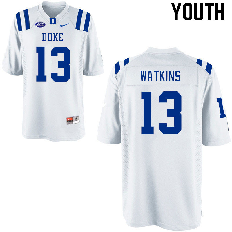 Youth #13 Jaden Watkins Duke Blue Devils College Football Jerseys Stitched-White
